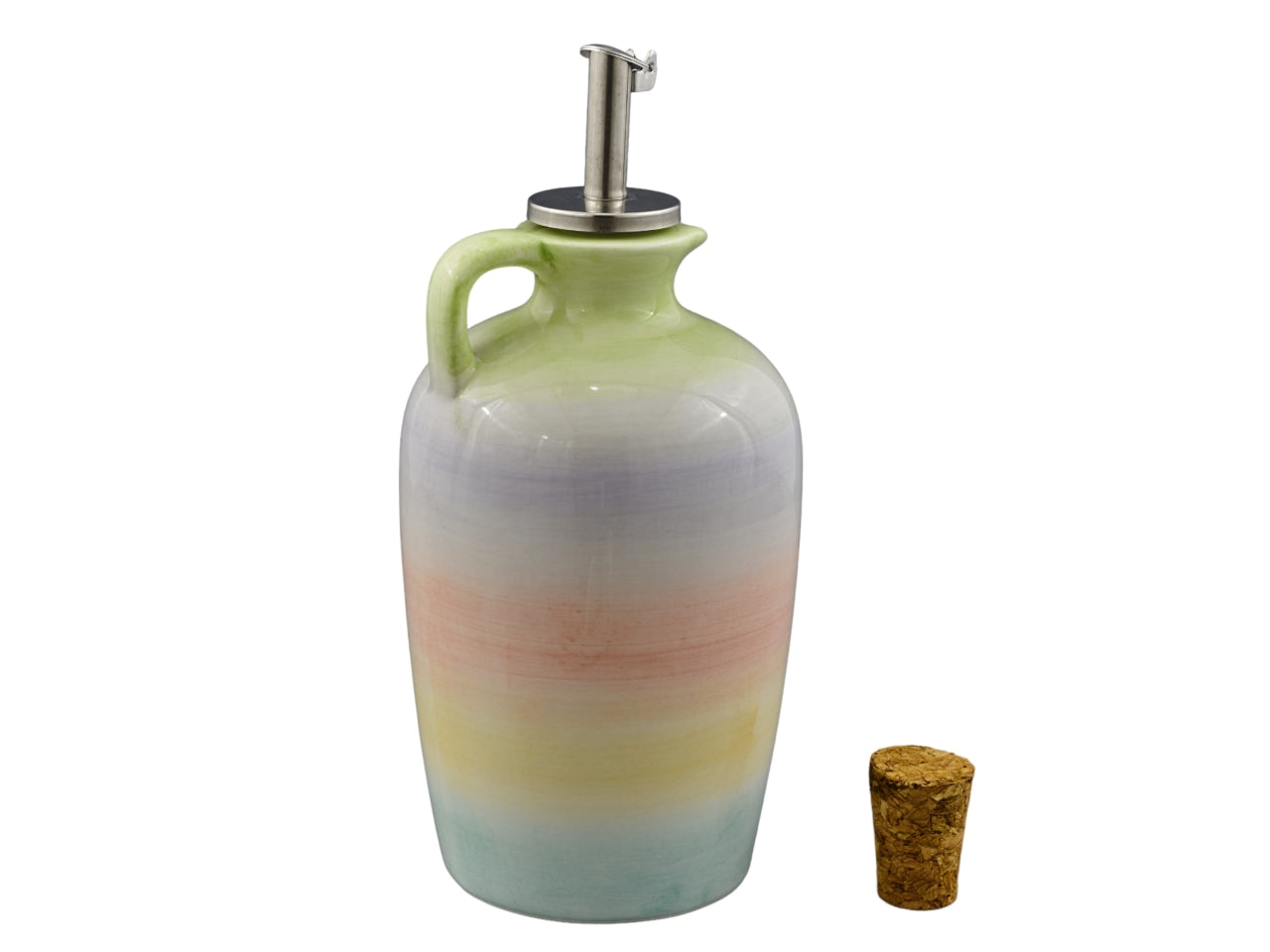 Oliera Stile Anfora con Manico, Ceramica Lucida Bianca Decorata, Tappi Dosatore, Melograno 14,5 cm - Ideale per Bomboniera