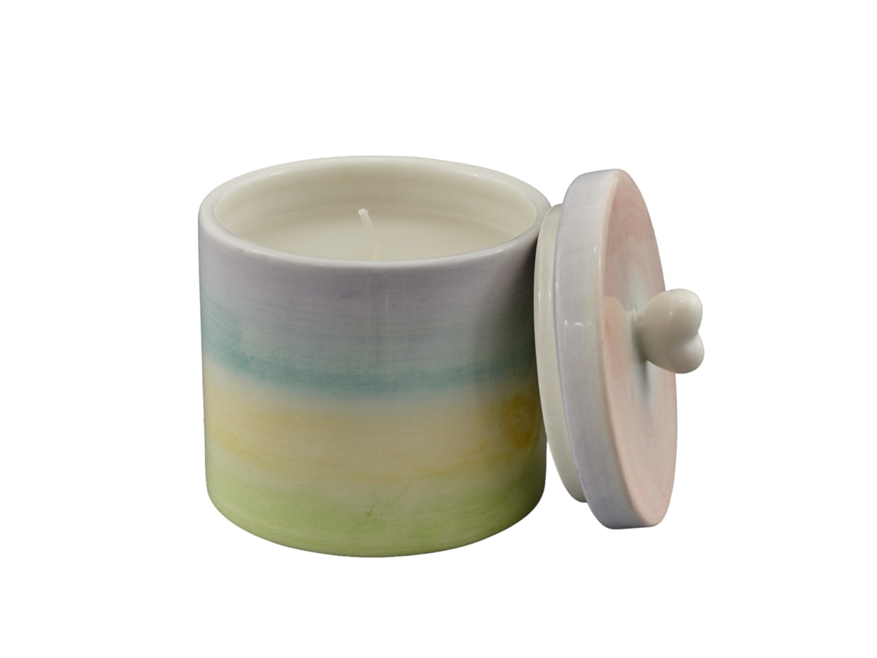 Candela Profumata in barattolo in Ceramica by Melograno cm con Sfumature Pastello e Coperchio Decorativo, Ideale per Eventi e Regali - 9x11cm