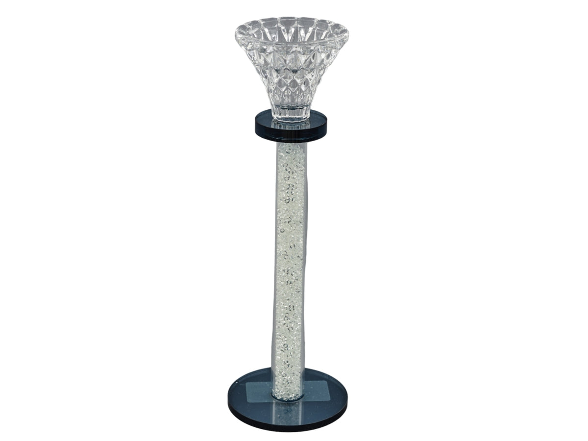 Candeliere Art DecÃ² Nero in Vetro con Brillantini, 23cm - Design Italiano, Vetro Trasparente e Nero, Diametro 7cm, Confezionato in Scatola Regalo