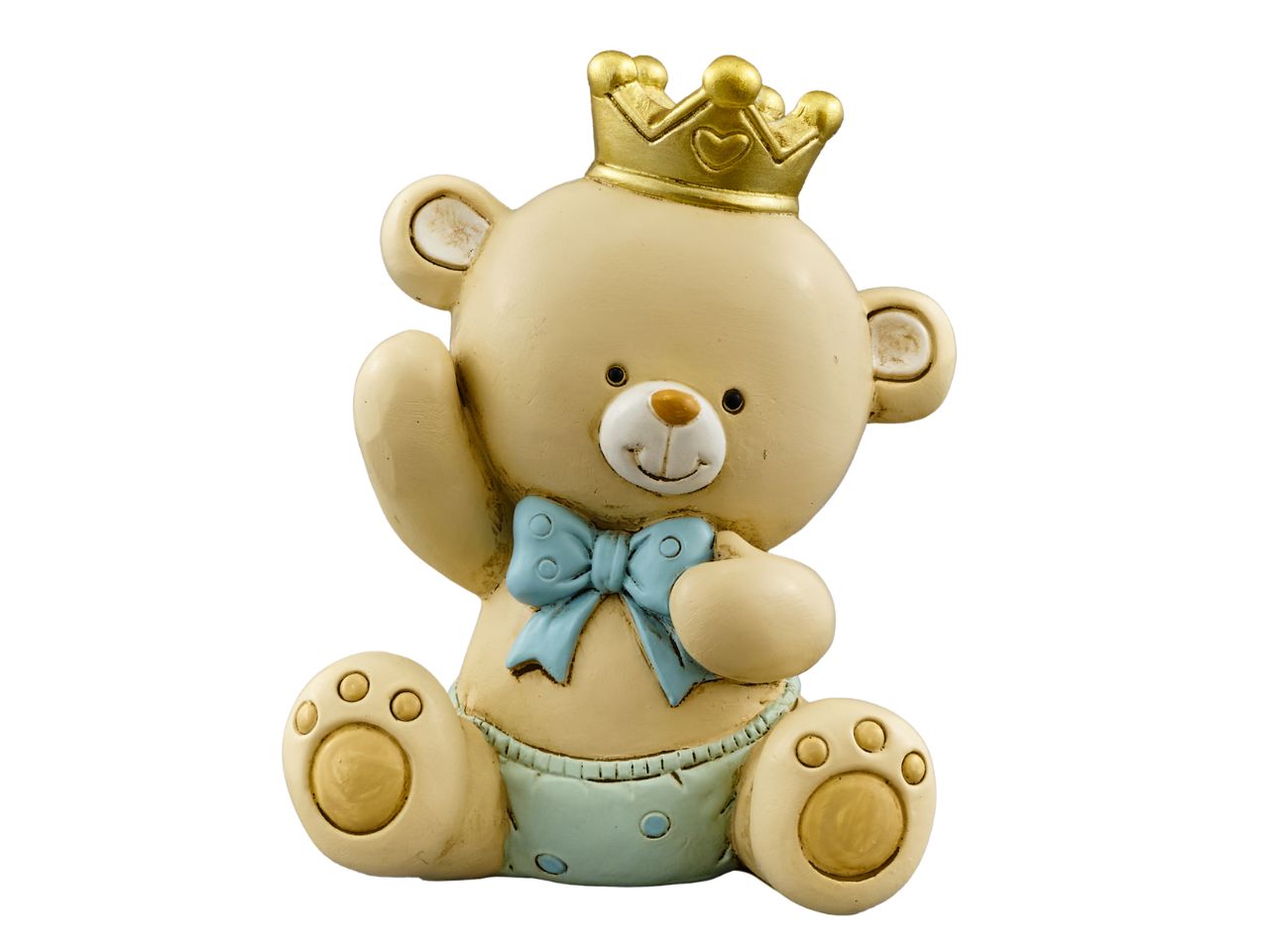 Salvadanaio principe orsetto in resina, celeste, bomboniera nascita maschietto ideale per regalo, nascita, battesimo e 1Â° compleanno - 9x6x11 cm - Melograno