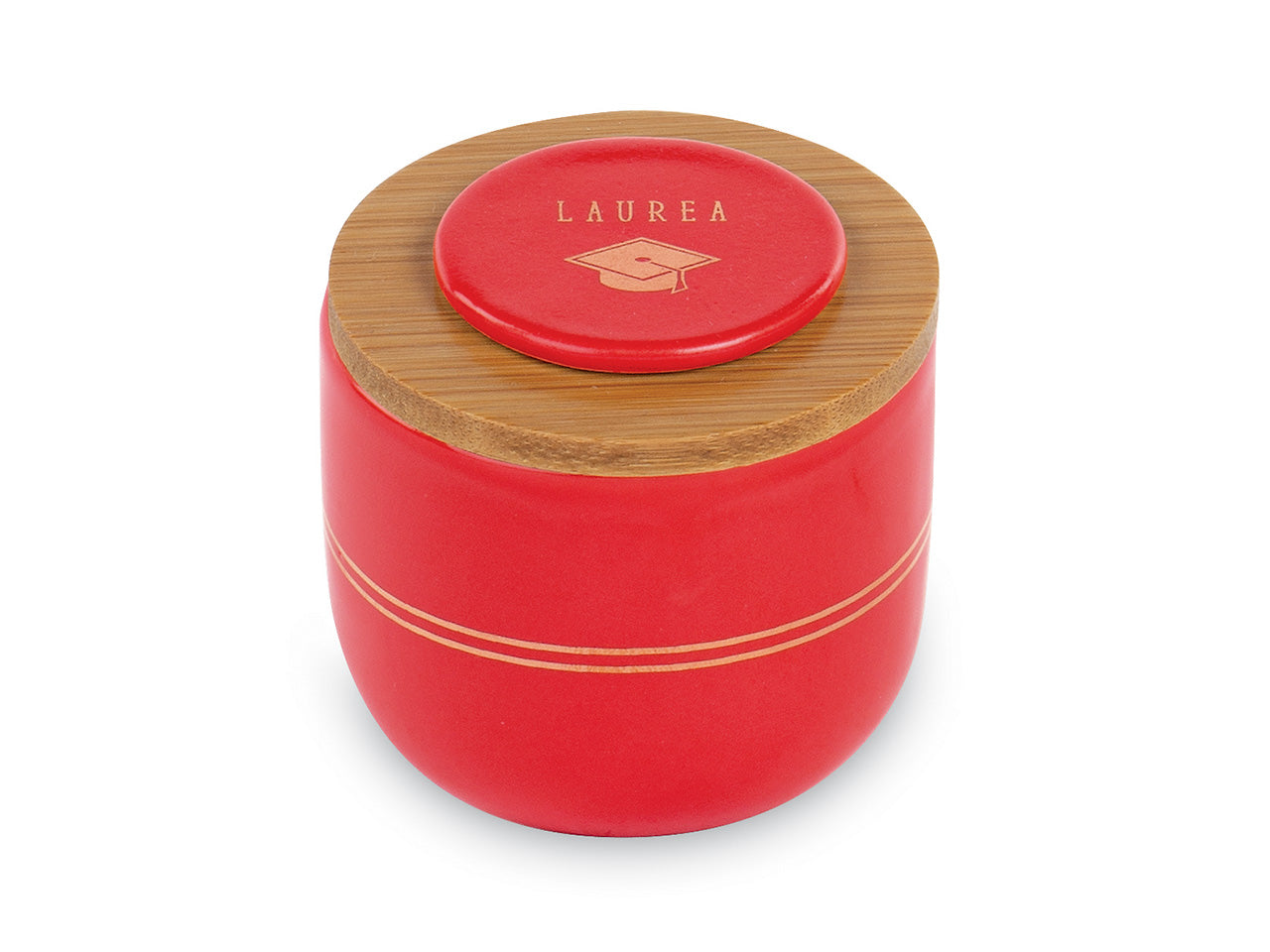 Candela in barattolo rosso 6x6cm per laurea