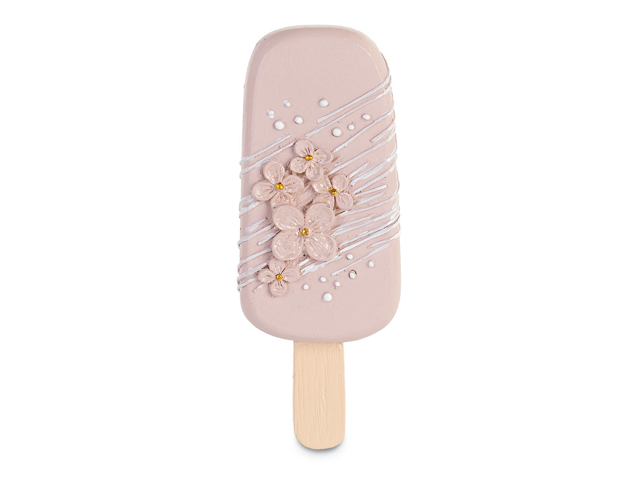 Magnete gelato cipria con fiori glitterati h.9cm