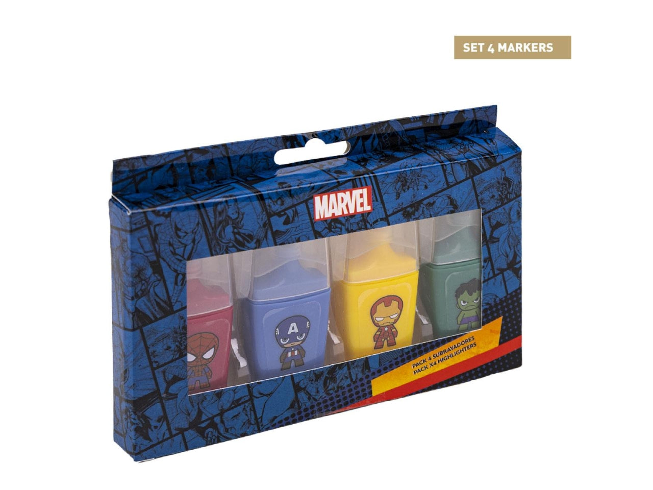 Set di 4 evidenziatori avengers per bambini, in plastica, punta obliqua, per evidenziare colorare e disegnare - CerdÃ 