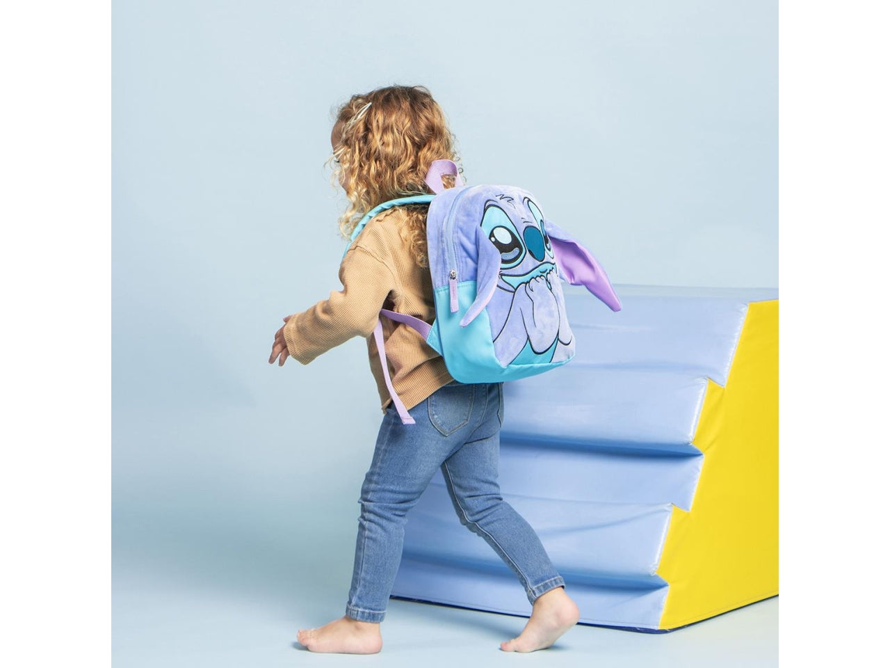 Zaino asilo Stitch per bambini in poliestere velluto celeste 21x28x8 cm - CerdÃ 