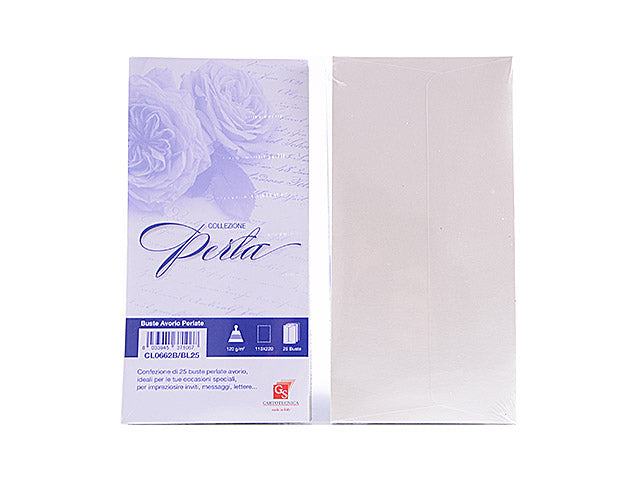 Buste rettangolari per inviti matrimonio in carta avorio perlato 120gr misura 11x22cm - la confezione comprende 25 buste
