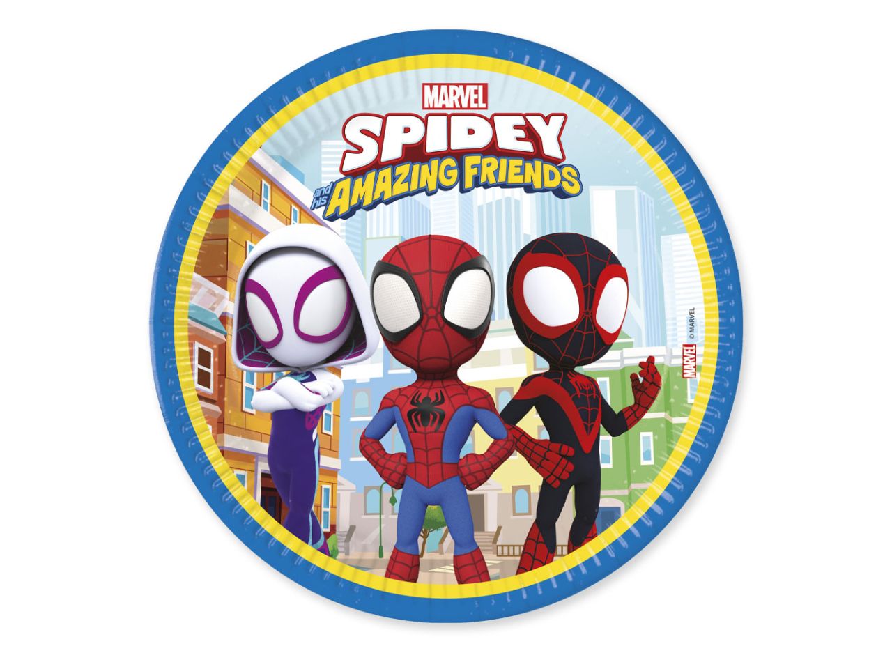 Piatti di carta spidey and his amazing friends misura d.20cm -la confezione comprende 8 piatti