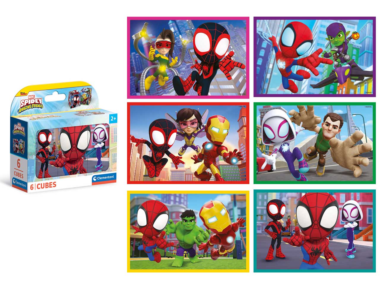 Puzzle 6 cubi Marvel Spidey And His Amazing Friends in cartone, 12x8 cm, 2+ anni, Made in Italy - Clementoni