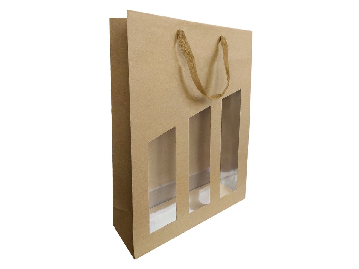 Busta portabottiglie per 3 bottiglie, confezione da 10, carta kraft avana 28,5x9,5x38,5 cm - CrÃ¨astyl
