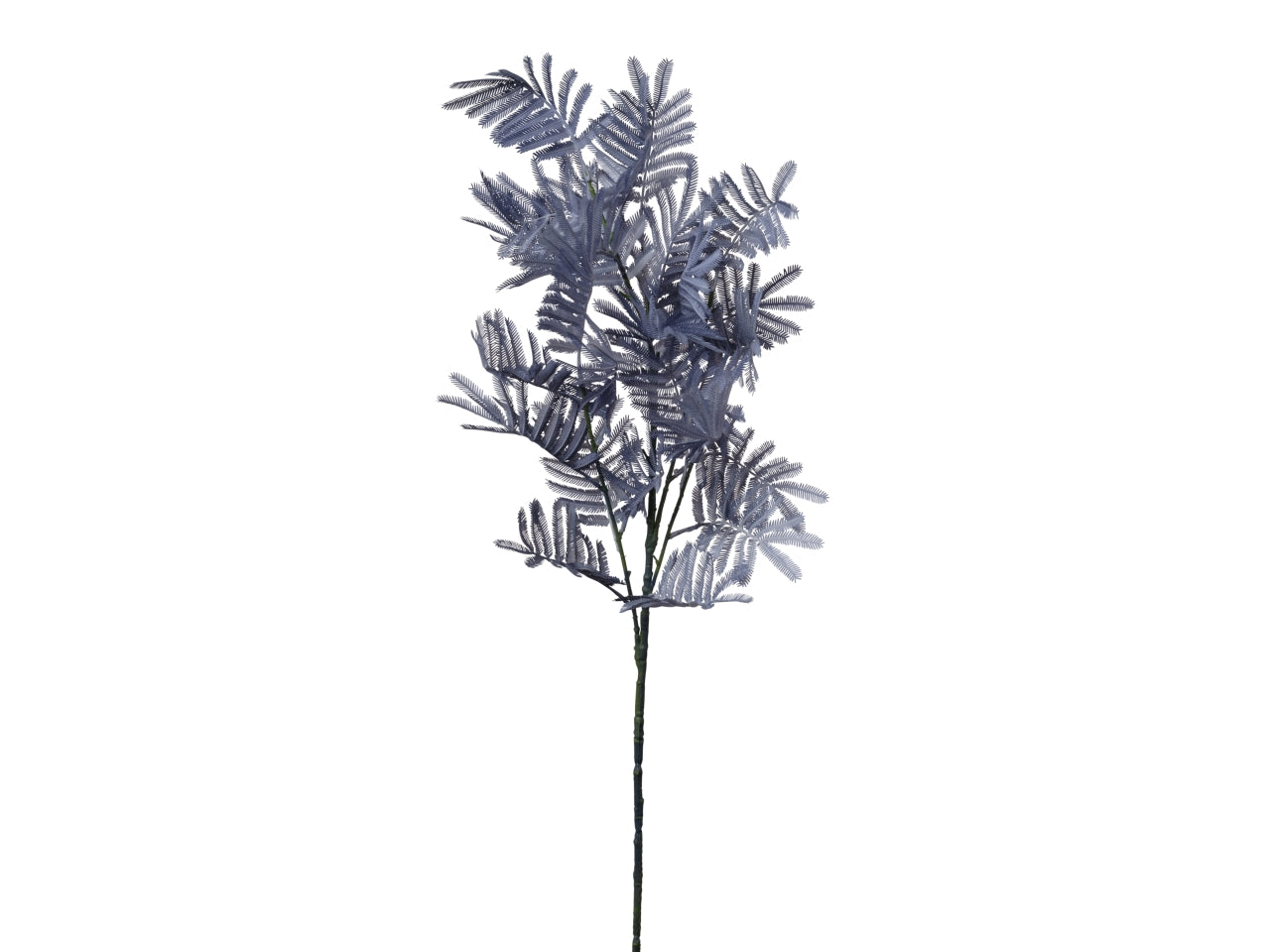 Foglie di mimosa azzurro artificiale, stelo con 4 rami in plastica, 95cm - Conti