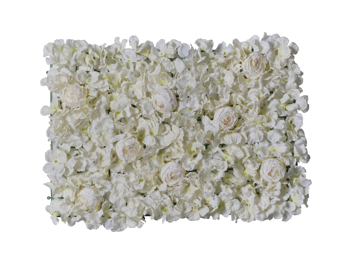 Siepe artificiale per parete rose e ortensie bianco in tessuto su struttura flessibile - 40x60cm - Conti