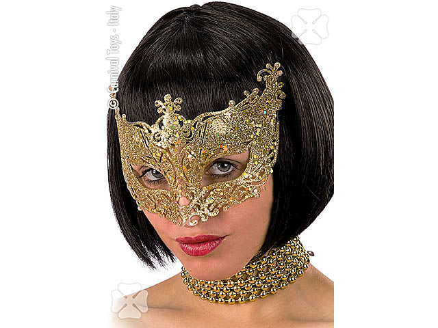 Maschera plastica c/glitter oro 01632