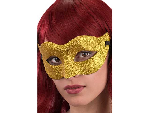 Maschera in plastica con glitter oro