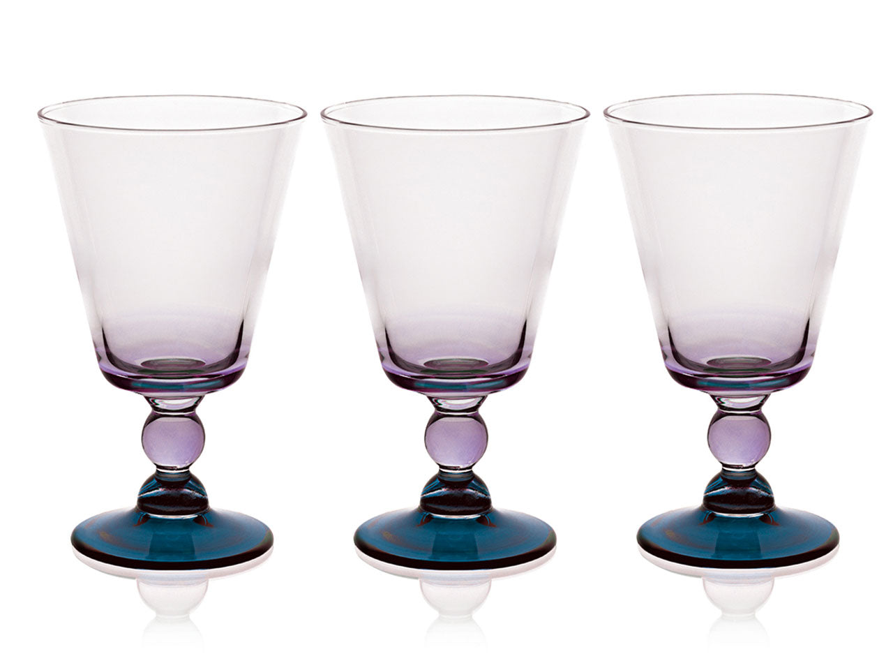 Calice acqua 315cc in vetro fondo viola e blu set 3 pezzi - Cerve