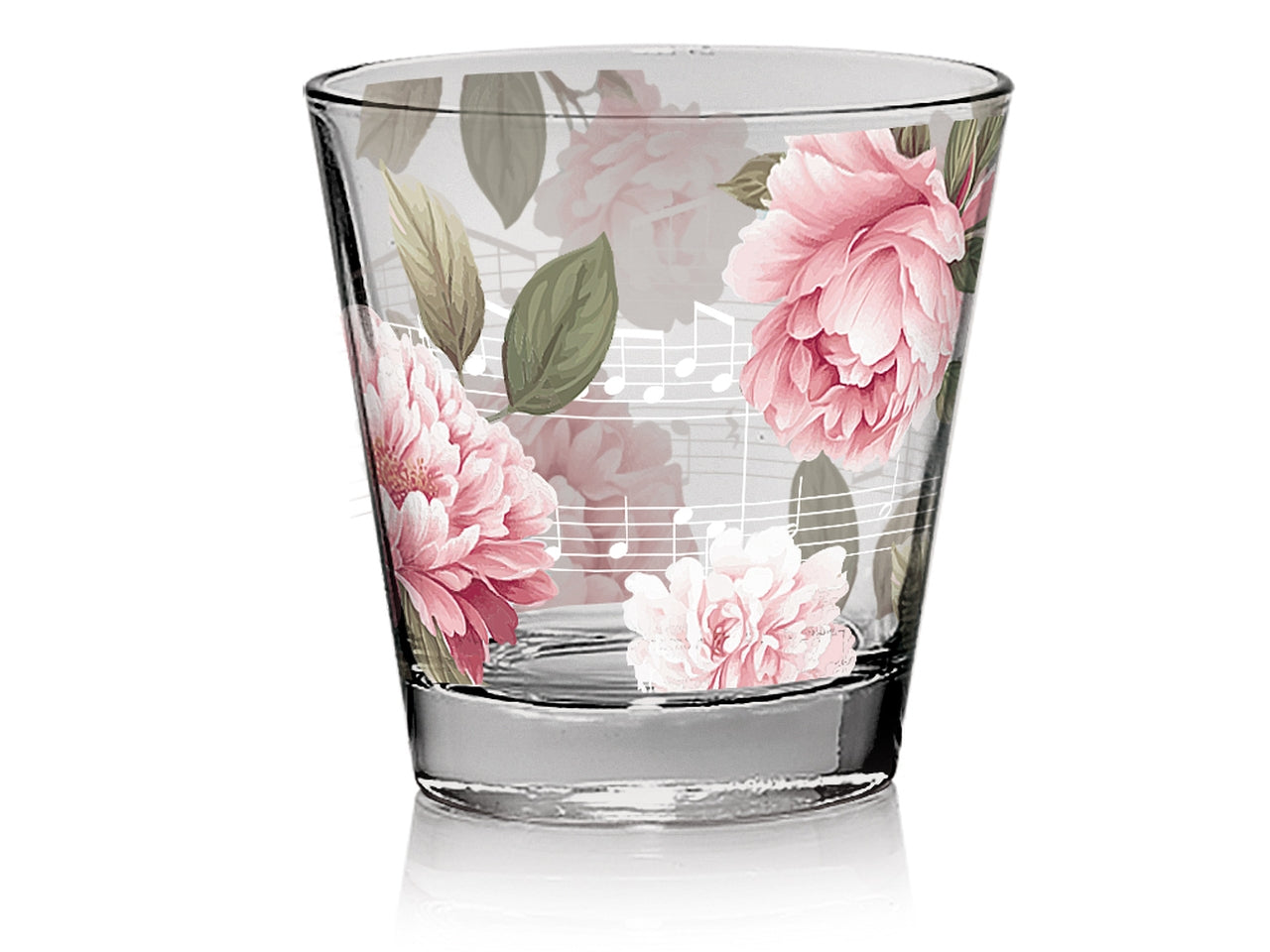 Bicchiere acqua nadia 250cc in vetro decorato music peony set da 3 bicchieri