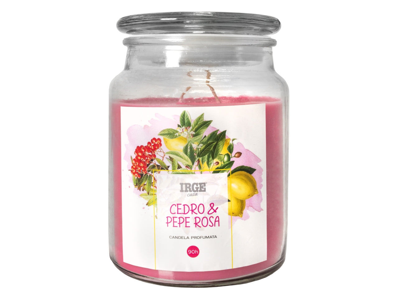Candela barattolo in vetro con coperchio 510gr cedro e pepe rosa