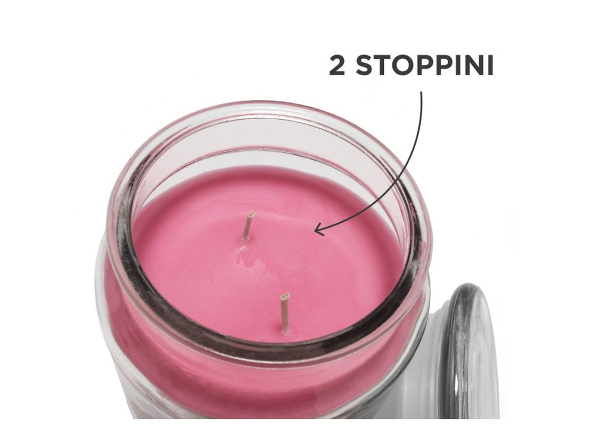Candela barattolo in vetro con coperchio 510gr cedro e pepe rosa