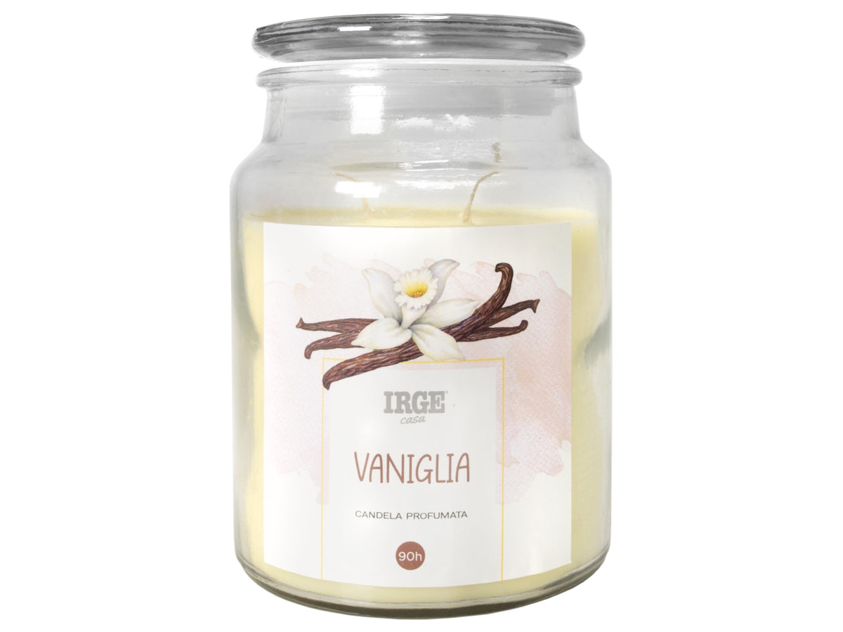 Candela in barattolo di vetro con coperchio 510gr, vaniglia