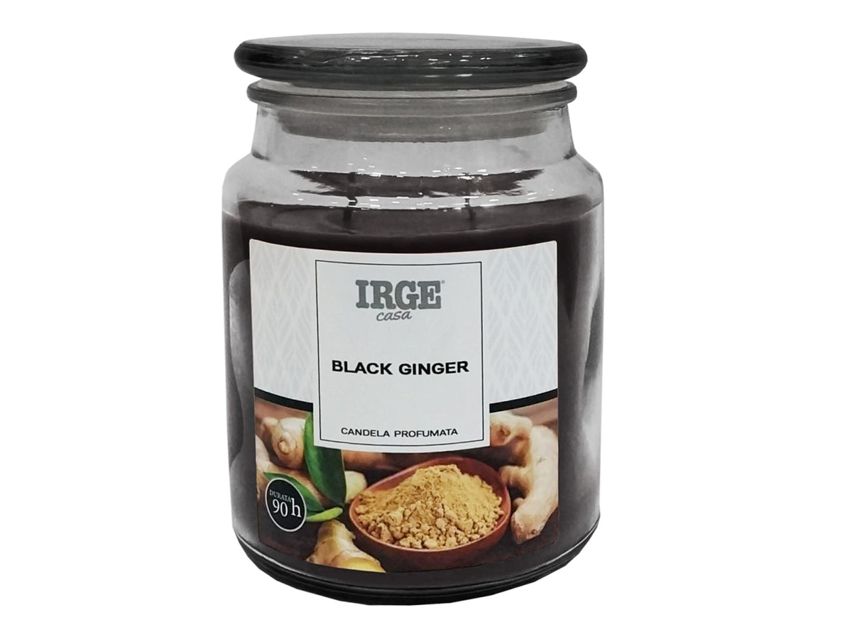 Candela barattolo in vetro con coperchio 510gr black ginger