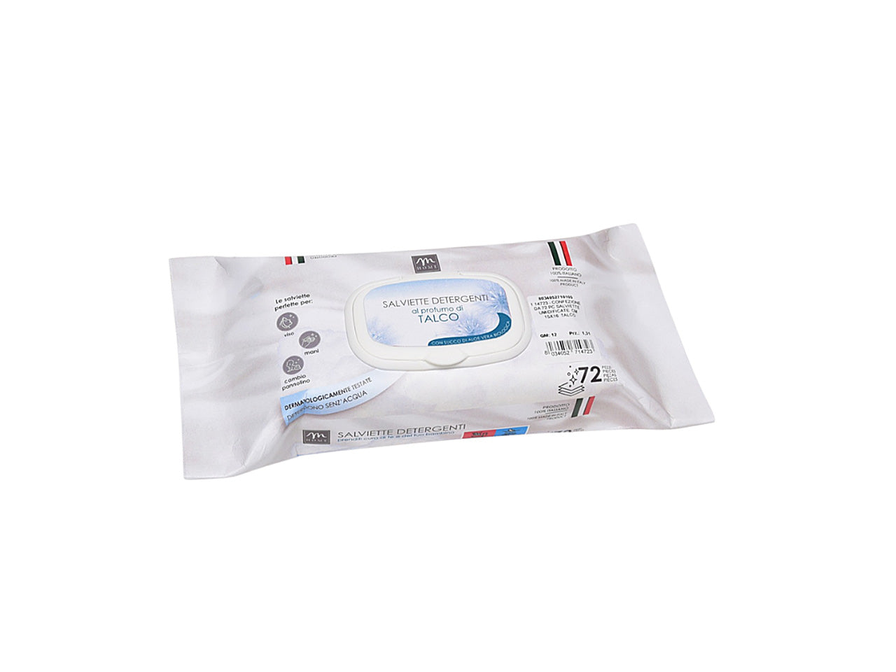 Salviette umidificate misura 15x16cm fragranza talco - la cofezione comprende 72 salviette