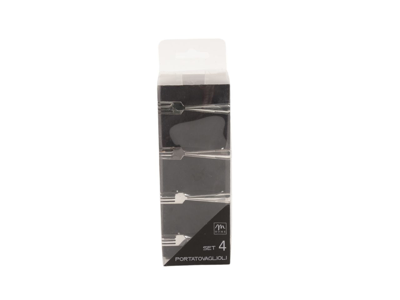Portatovaglioli âfork" argento 6x5x6cm scatola pvc 4 pezzi