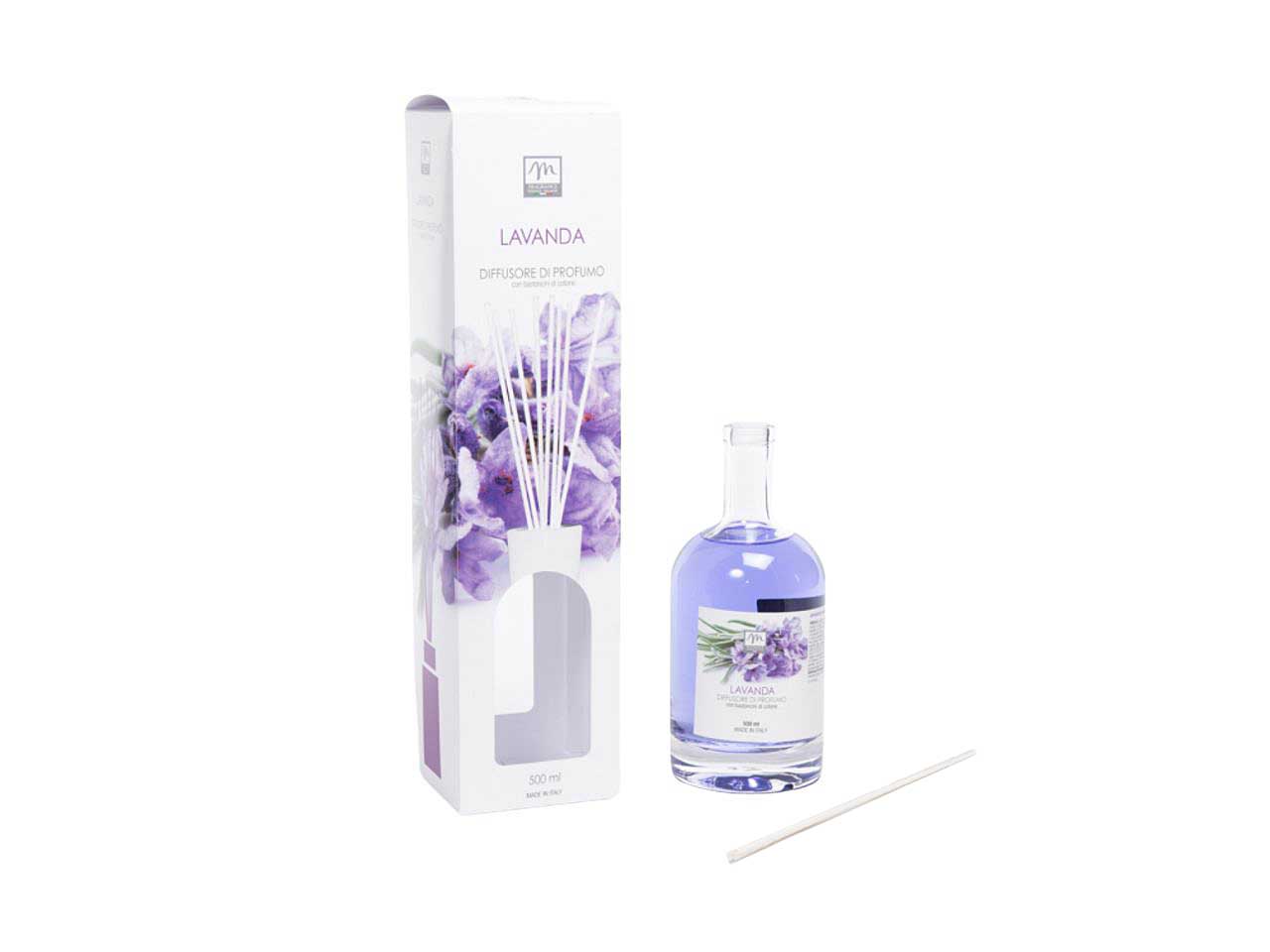 Diffusore di essenza 500 ml lavanda linea bouquet con midollini in cotone