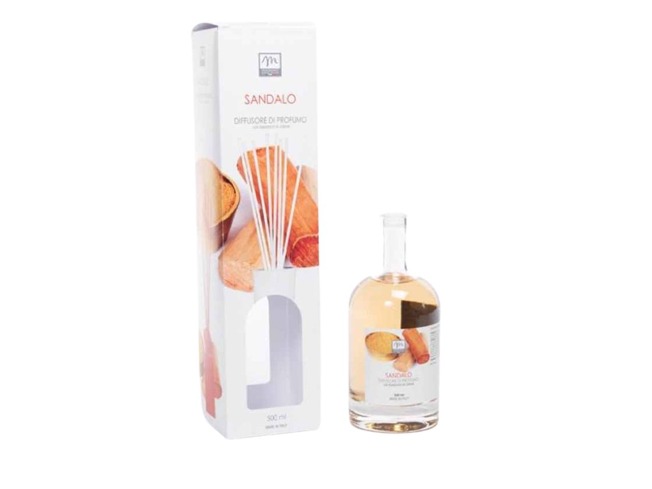 Diffusore di essenza 500 ml sandalo linea  bouquet con bacchetti in cotone e scatola regalo