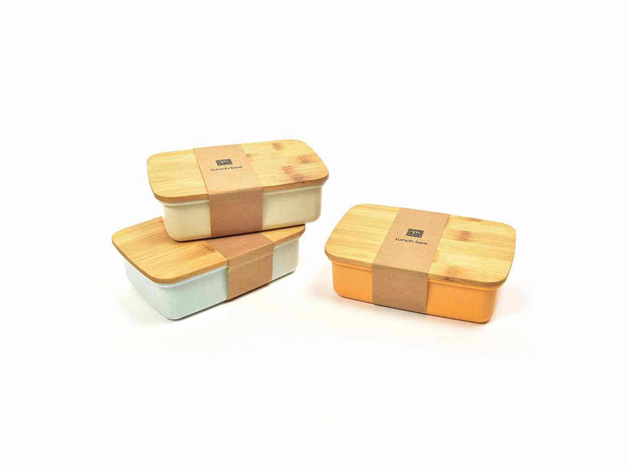 Portavivande in plastica con tappo in bamboo 16.5x11.2xh.5cm colori assortiti