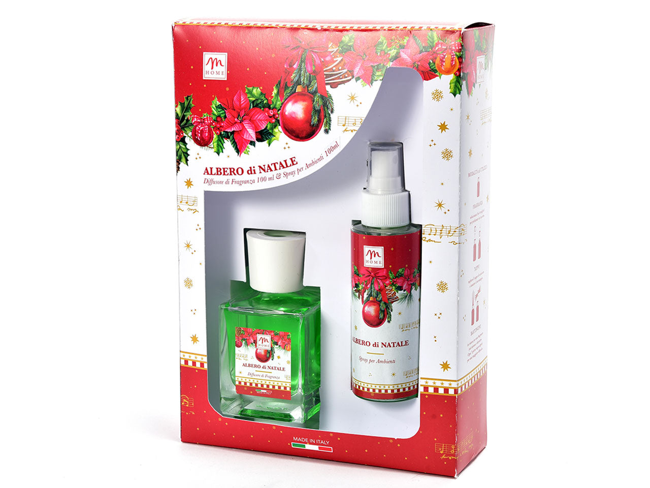 Christmas dream in set da 2, diffusore di essenza 100ml e spray 100ml albero di natale con bacchette in cotone in scatola regalo
