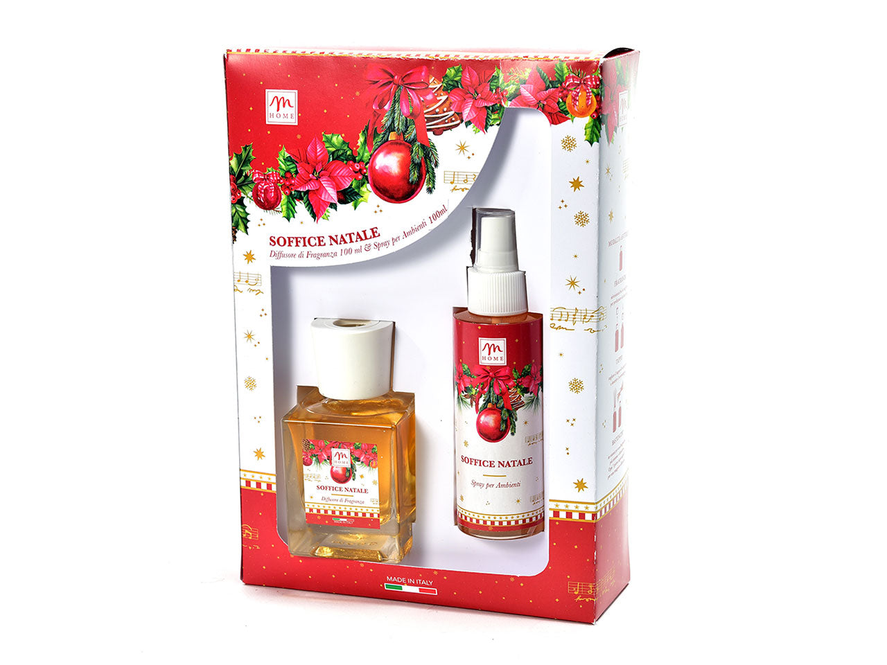 Christmas dream in set da 2, diffusore di essenza 100ml e spray 100ml soffice natale con bacchette in cotone in scatola regalo