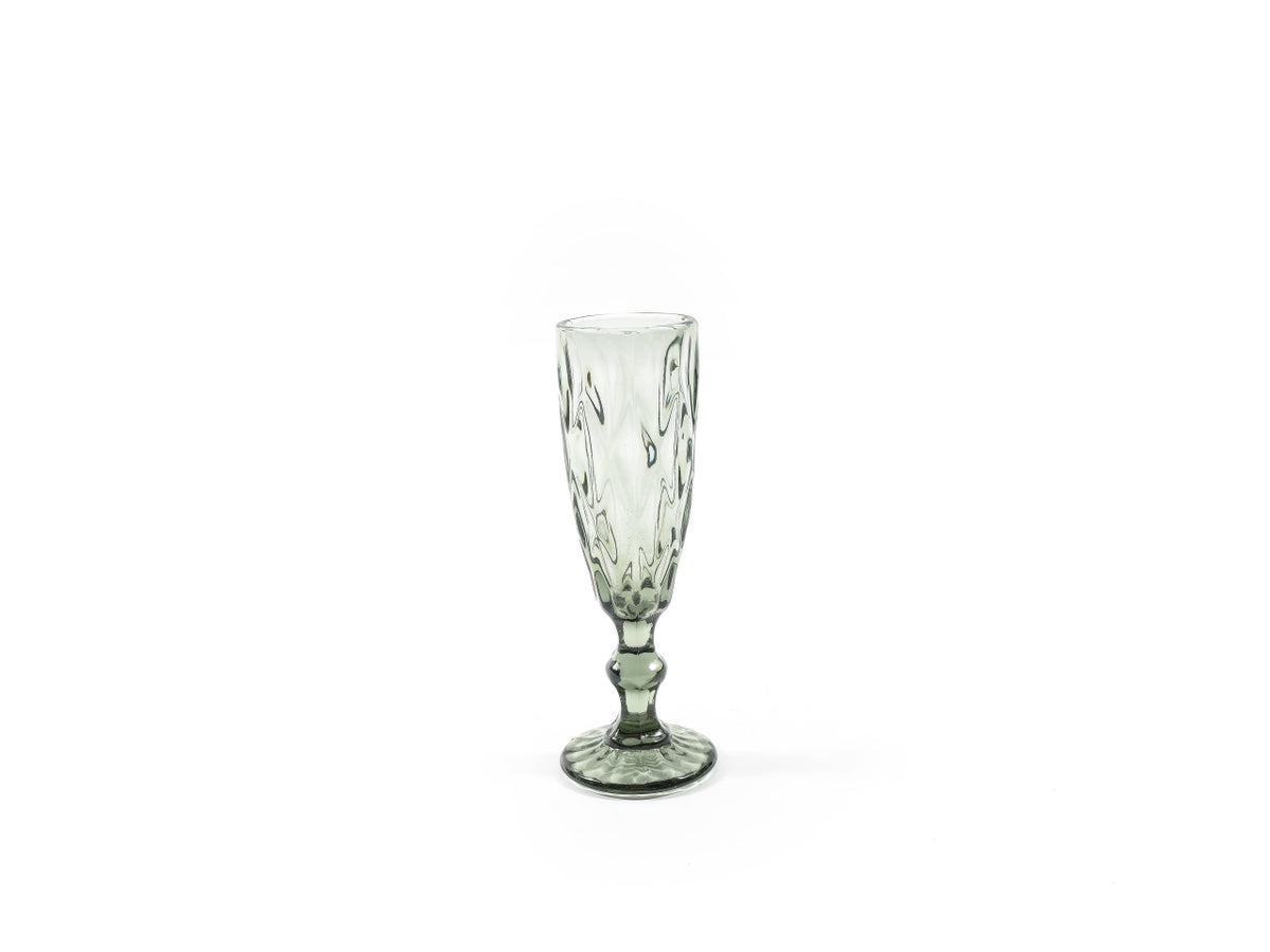 Flute in vetro verde trasparente classico, set 6 pezzi 6x20 cm - M Home