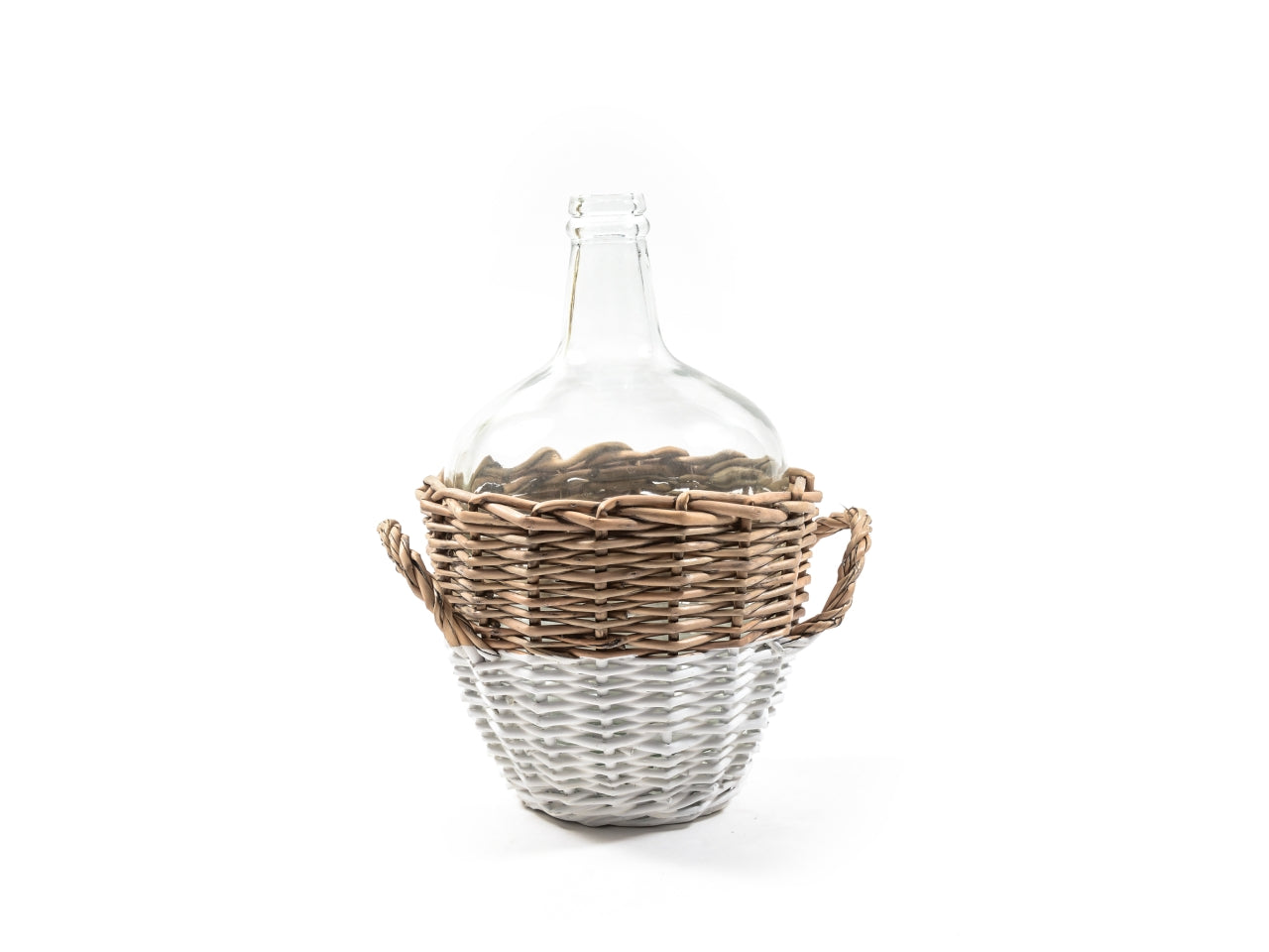 Vaso decorativo damigiana country in vetro e vimini bianco e naturale 28,5x17 cm - M Home