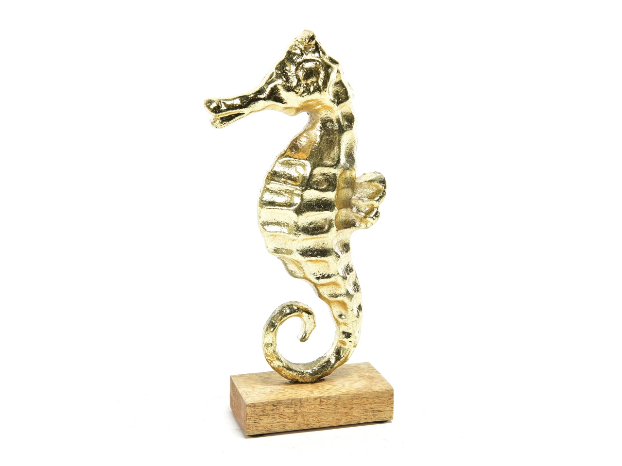 Statua cavalluccio marino in alluminio e legno stile marinaro, dorato 12x5x26 cm - M Home