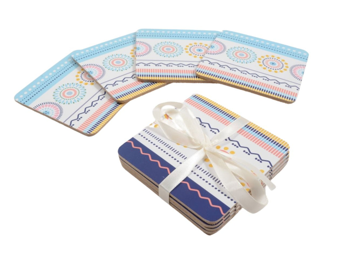 Sottobicchieri in mdf e sughero stile etnico multicolor, confezione da 10x10 cm - M Home $