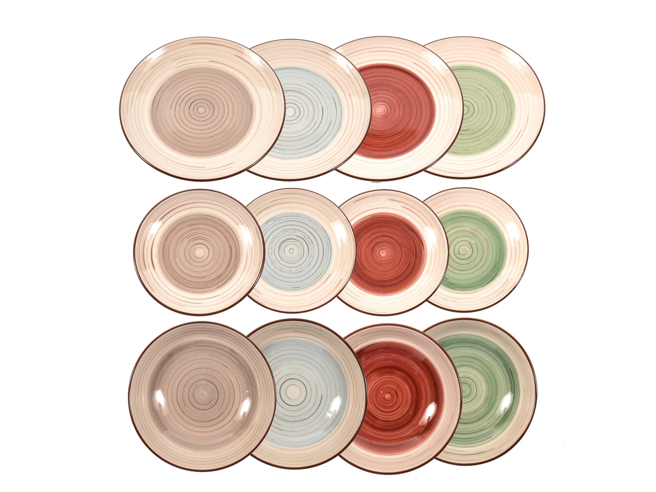 Set piatti per 4 persone in ceramica multicolor rustico da 12 pezzi - Mercury Home