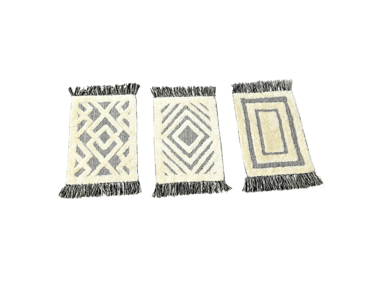Tappeto da bagno in cotone beige e nero stile boho in cotone 60x110 cm - Mercury