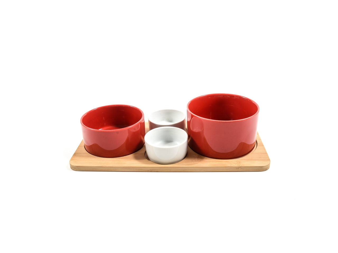 Set aperitivo in ceramica con base in bambÃ¹ 32x16xh.7cm