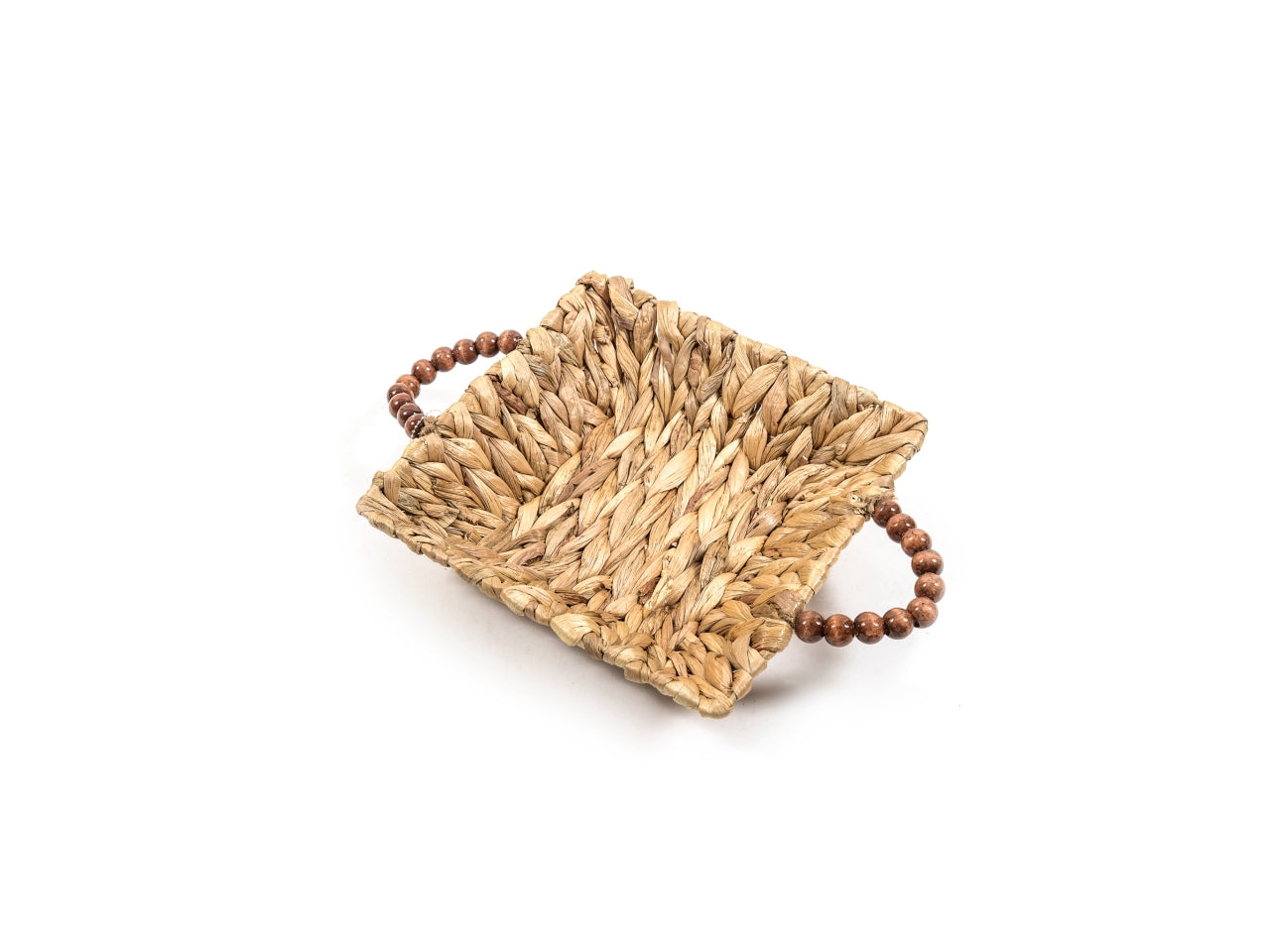 Cestino etnico intrecciato in banano colore naturale con manici decorati 26x26x8 cm - M Home