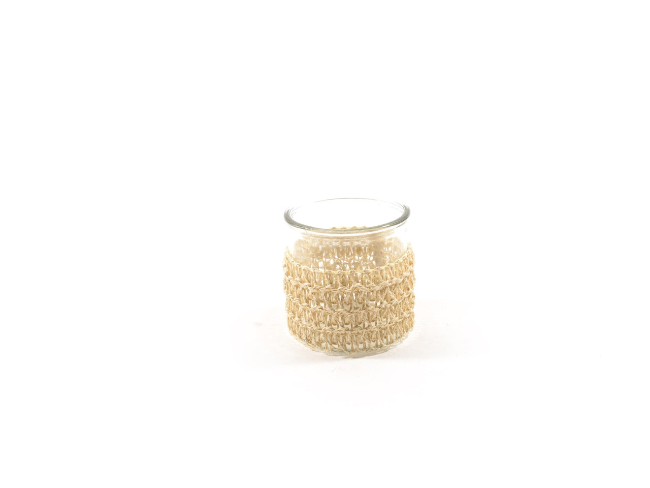 Portacandela boho in vetro e raffia trasparente 10x10 cm - M Home