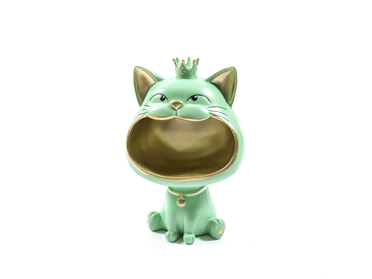 Statua gatto verde in resina 17x13xh.27cm in scatola bianca