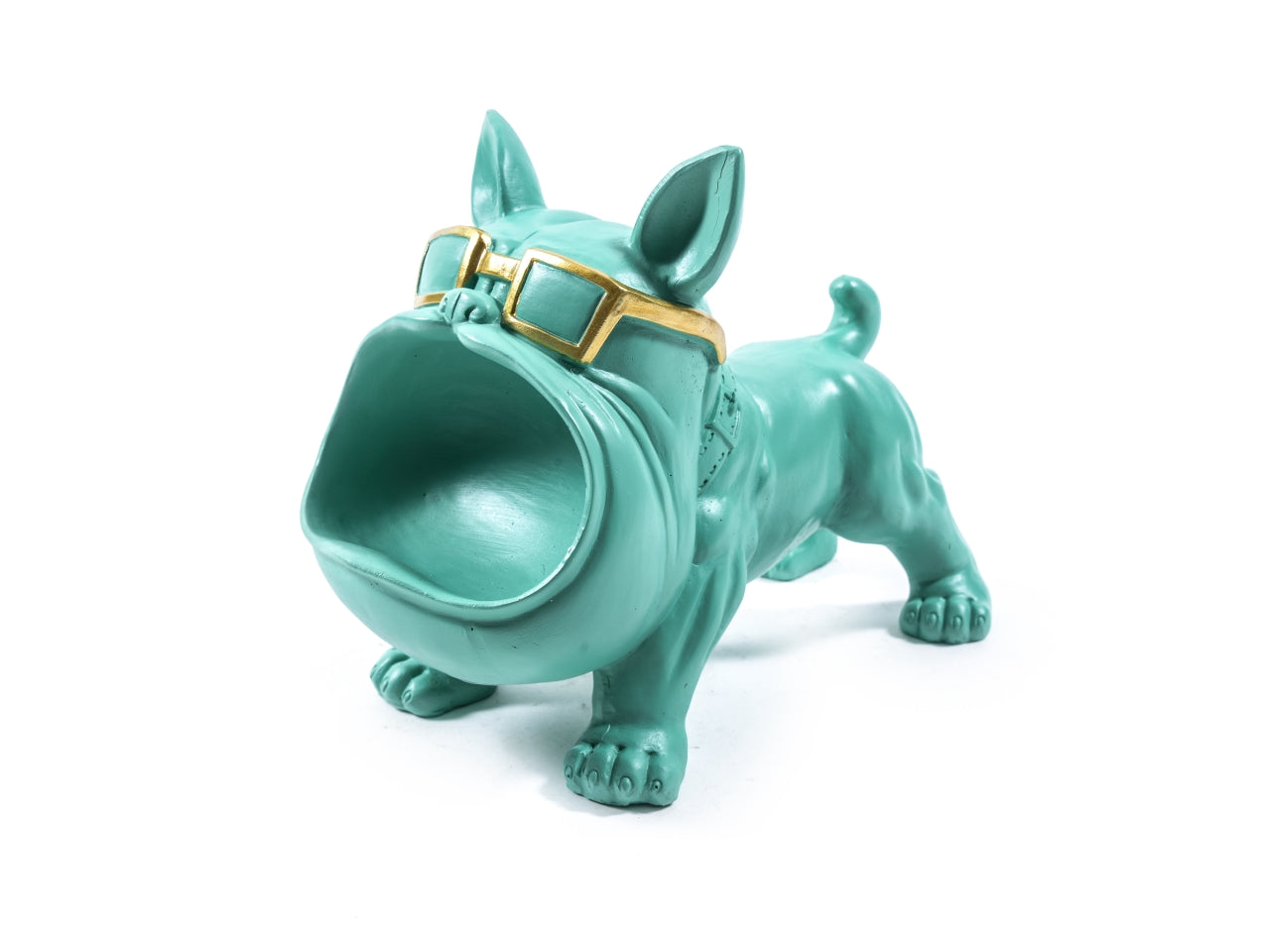 Statua bulldog verde in resina 26x13xh.20cm