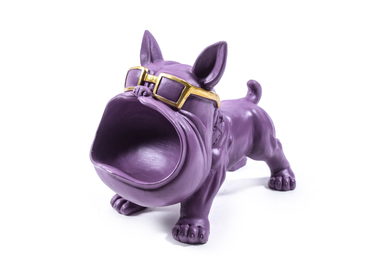 Statua bulldog viola in resina 26x13xh.20cm