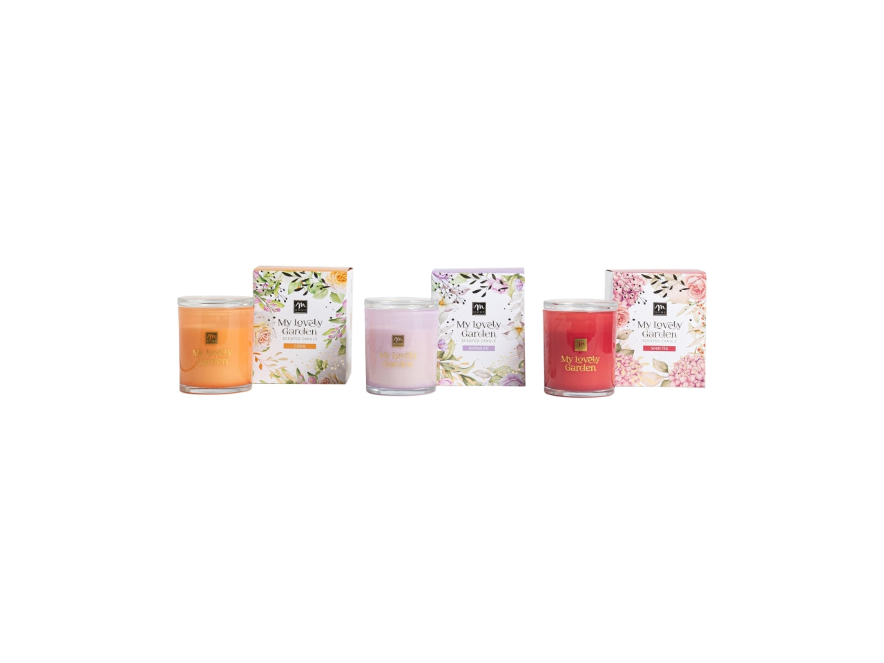 Candela in vetro con tappo 260gr d.9xh12,2cm fragranze assortite in scatola regalo