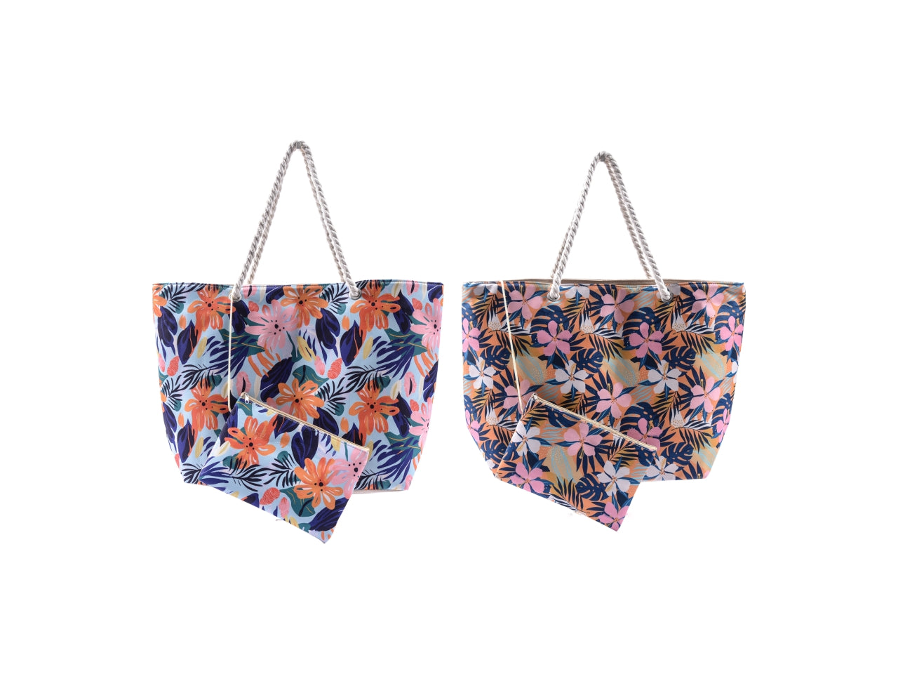 Borsa mare in tessuto 56x16x36cm con pochette 24x16cm decori assoriti