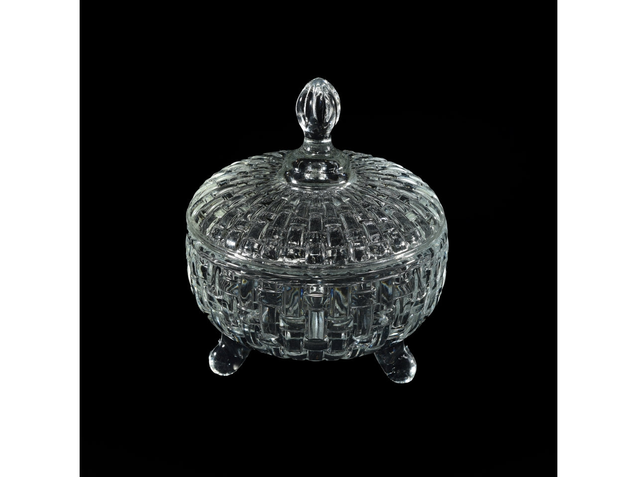 Scatola in vetro sofia con piedi d.1xh12,5cm trasparente con scatola bianca