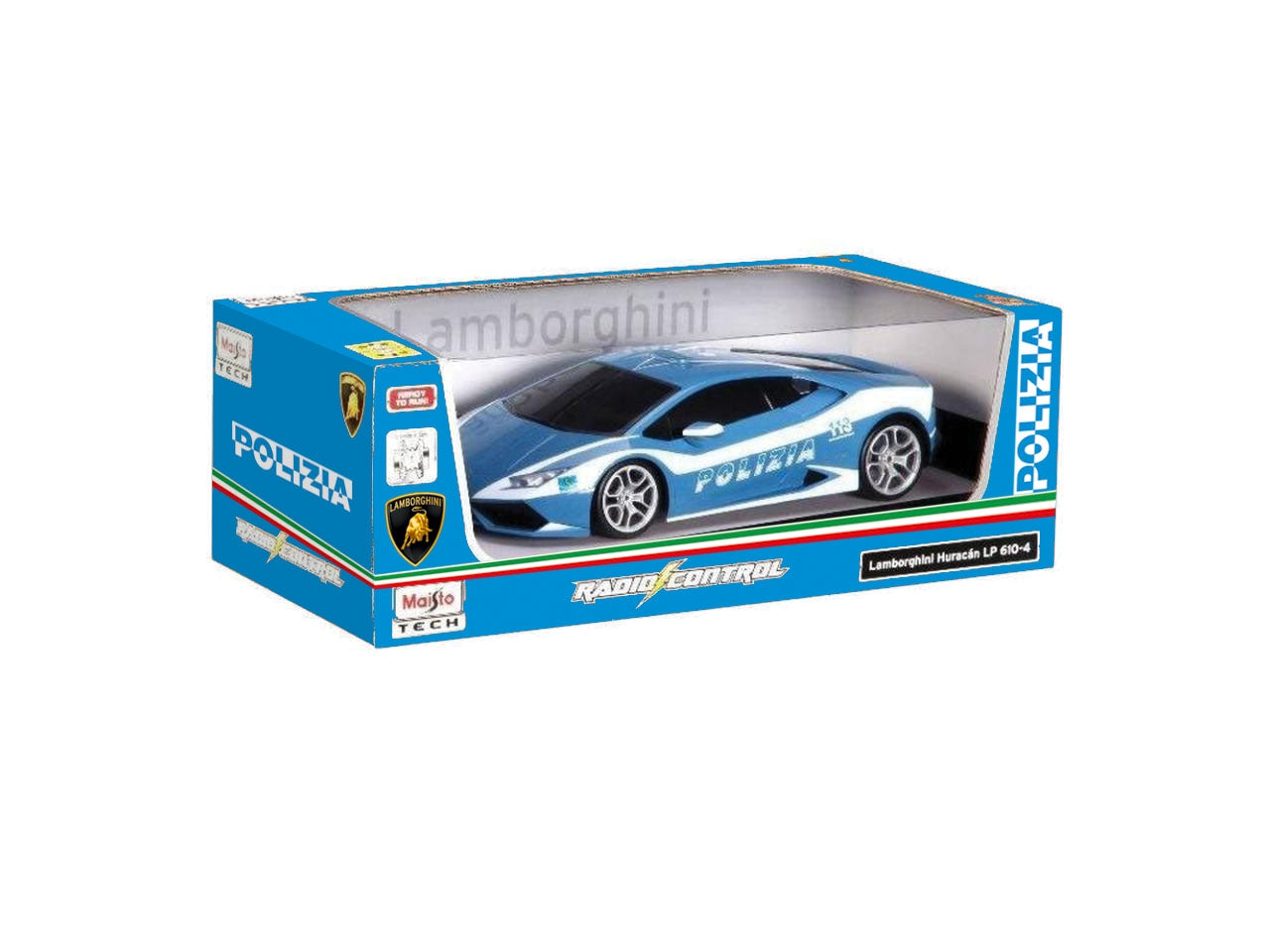 Auto Radiocomandata Lamborghini Huracan Polizia - Scala 1:24: Die-cast Azzurra e Bianca, Licenza Ufficiale Lamborghini, Full Function, Dettagli Realistici, Dimensioni 11,1x13,3x26,7 cm, EtÃ  8+ | Maisto Tech
