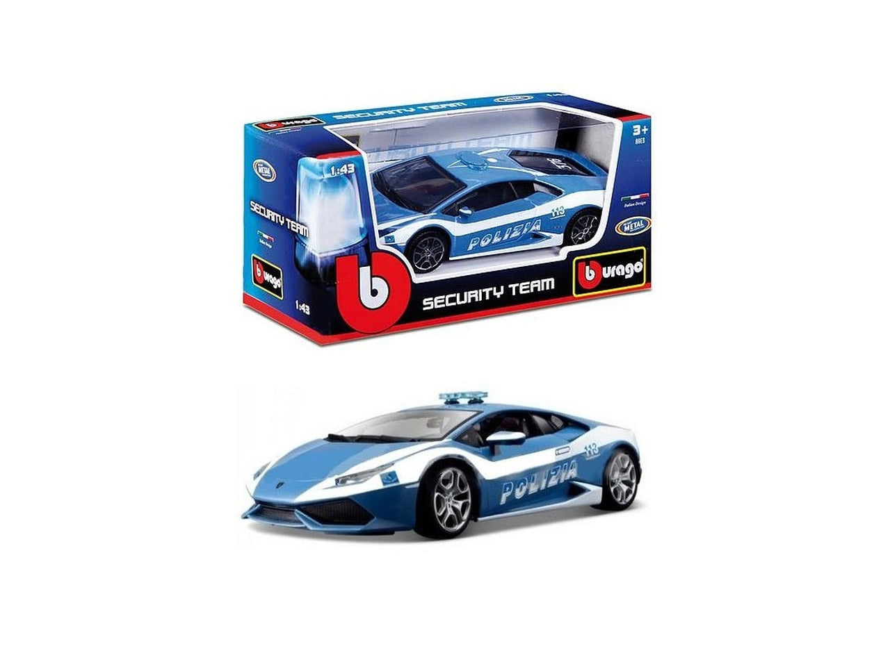Modellino Auto Lamborghini Huracan Polizia - Scala 1:43: Die-cast, Licenza Ufficiale Lamborghini Polizia di Stato, Dettagli Realistici, Dimensioni 6,9x6,3x13,8 cm, EtÃ  3+ | Burago