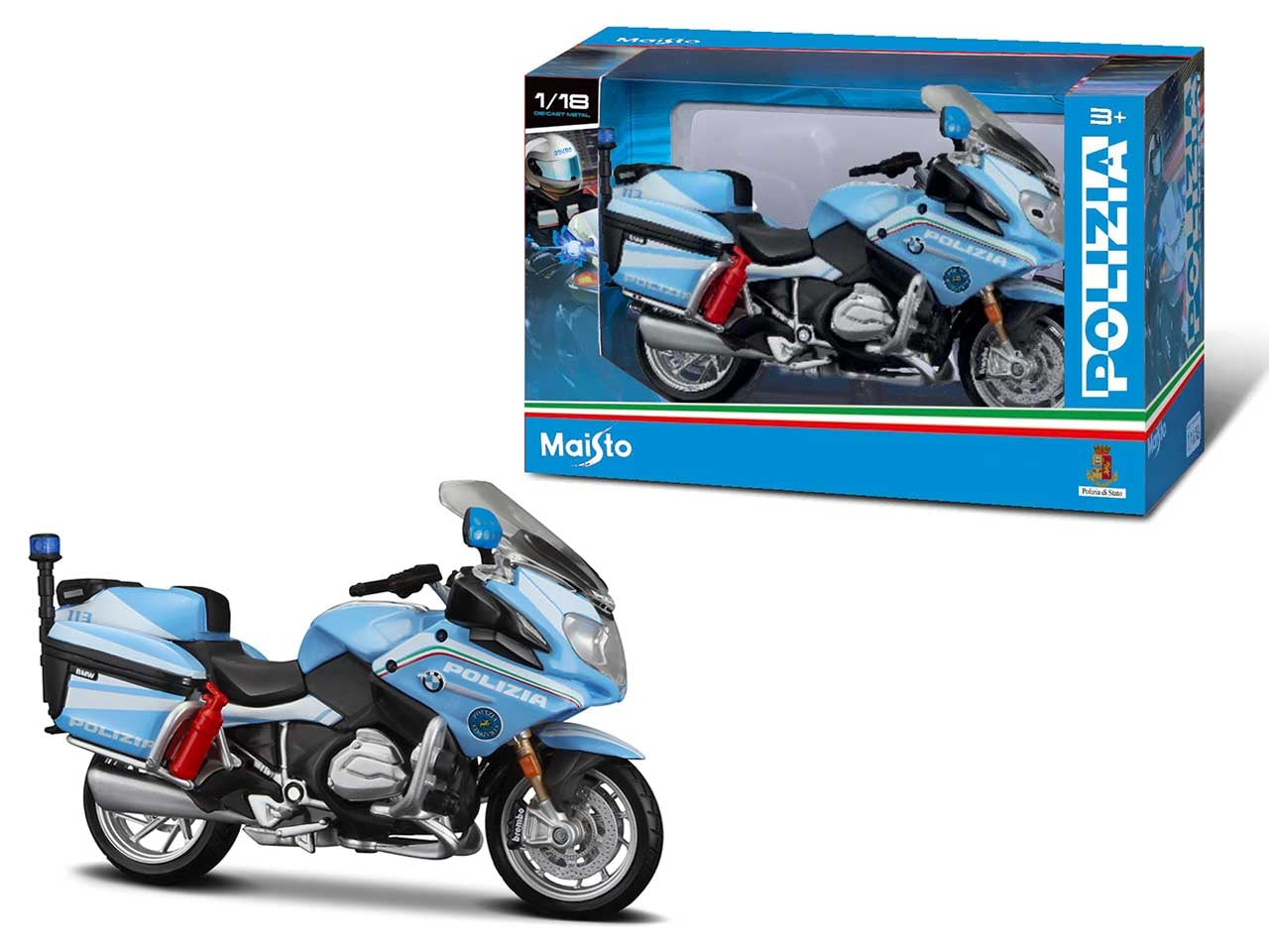 Bburago modellino moto Polizia BMW celeste 1:18