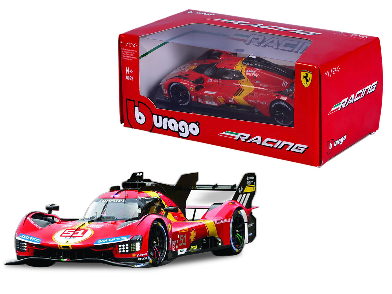 Modellino Auto Ferrari 499P LMH 2023 24h Le Mans Champion - Scala 1:24: Die-cast Rosso e Nero, Licenza Ufficiale Ferrari, Dettagli Realistici, Dimensioni 10,2x12,45x24,2 cm, EtÃ  14+ | Bburago