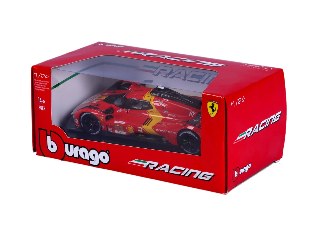 Modellino Auto Ferrari 499P LMH 2023 24h Le Mans Champion - Scala 1:24: Die-cast Rosso e Nero, Licenza Ufficiale Ferrari, Dettagli Realistici, Dimensioni 10,2x12,45x24,2 cm, EtÃ  14+ | Bburago