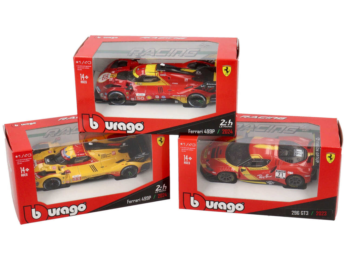 Modellino Auto Ferrari 499P LMH & 296 GT3 2023 - Scala 1:43 Modelli Assortiti: Die-cast, Dettagli Realistici, Licenza Ufficiale Ferrari, Dimensioni 7x6,67x14 cm, EtÃ  3+ | Bburago